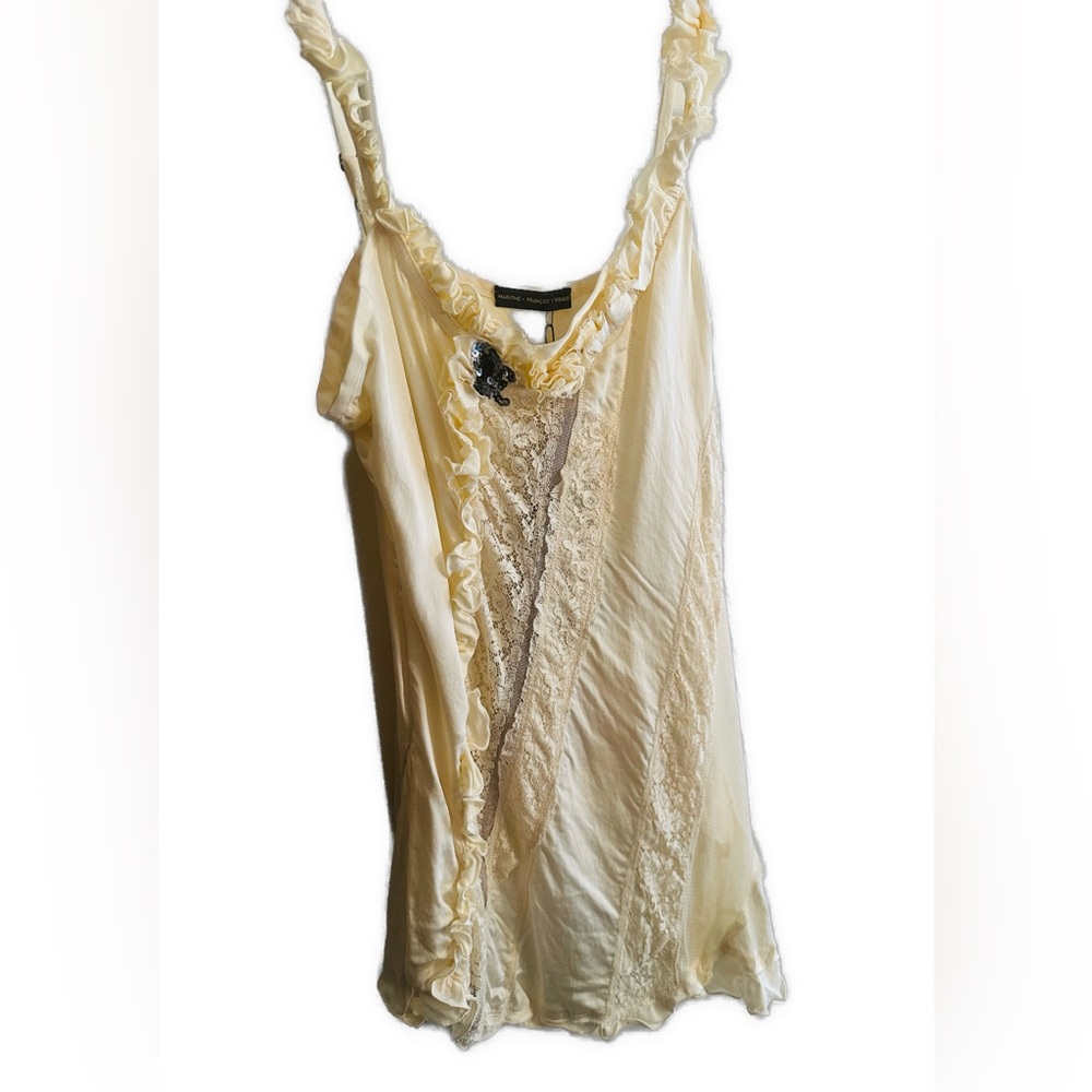 VINTAGE Marithe Francois Girbaud Creamy Ivory Lace Trim Sleeveless Top Cami IT46